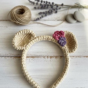 Diadema de orejas de oso de ganchillo: disfraz floral para niña, accesorio para fotos