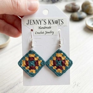 Micro Crochet, Granny Square, Earrings.