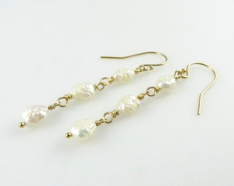 Simple Pearl Dangles - Gold Filled, Rice Pearls - Ready to Ship (E220)