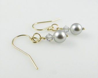 Gray Pearl Drop Earrings - Swarovski, Gold Fill - Ready to Ship (E239E)