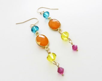 Mediterranean Sun Dangle Earrings - Gold Fill, Swarovski Crystal - Ready to Ship (E139)