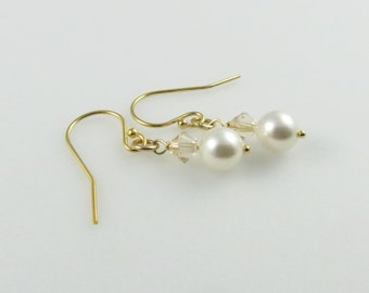 White Pearl Drop Earrings - Swarovski, Gold Fill - Ready to Ship (E239F)