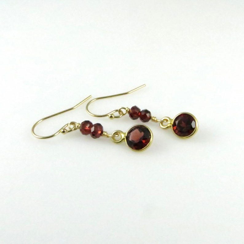 Genuine Garnet Dangle Earrings Gold Fill Ready to Ship E188 image 2