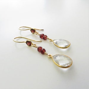 Crystal and Garnet Dangle Earrings Gold Fill, Gemstone Beads Ready to Ship E145 image 2