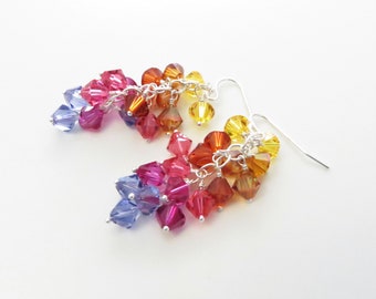 Summer Fling Cluster Earrings - Sterling Silver, Swarovski Crystal Beads - Ready to Ship (E149)