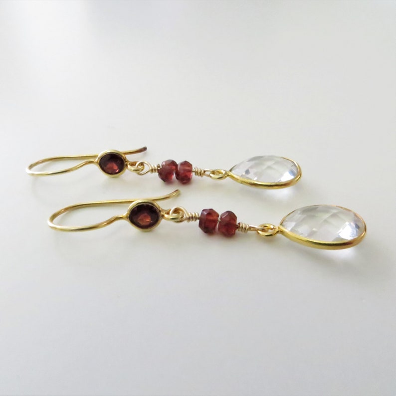 Crystal and Garnet Dangle Earrings Gold Fill, Gemstone Beads Ready to Ship E145 image 5