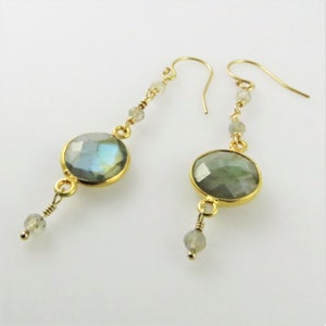 Labradorite Dangle Earrings Gold Fill, Gemstone Beads Ready to Ship E104 imagem 6