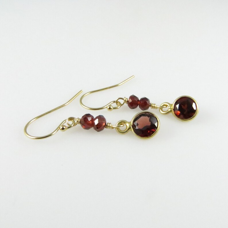 Genuine Garnet Dangle Earrings Gold Fill Ready to Ship E188 image 1