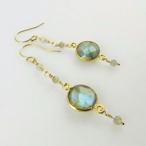 Labradorite Dangle Earrings Gold Fill, Gemstone Beads Ready to Ship E104 imagem 4