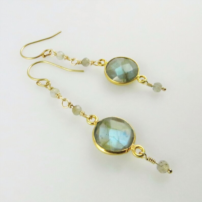 Labradorite Dangle Earrings Gold Fill, Gemstone Beads Ready to Ship E104 imagem 4