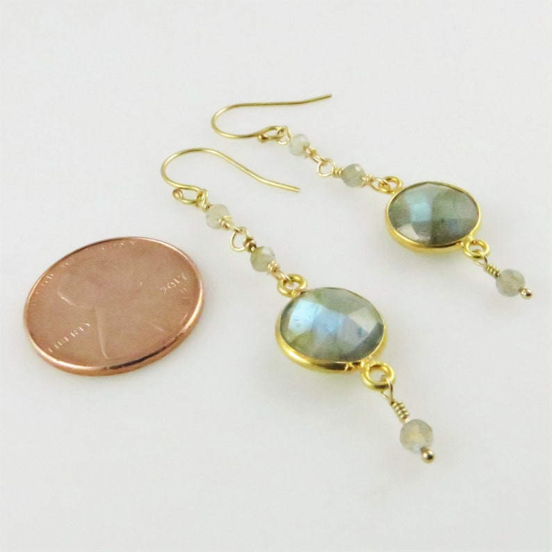 Labradorite Dangle Earrings Gold Fill, Gemstone Beads Ready to Ship E104 imagem 7