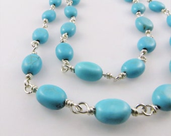 Turquoise Pebbles, Sterling Silver Necklace, 19 in. - Ready to Ship (N102)