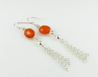 Fire Opal Tassels - Sterling Silver, Gemstone Beads - Ready to Ship (E197)