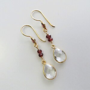 Crystal and Garnet Dangle Earrings Gold Fill, Gemstone Beads Ready to Ship E145 image 4