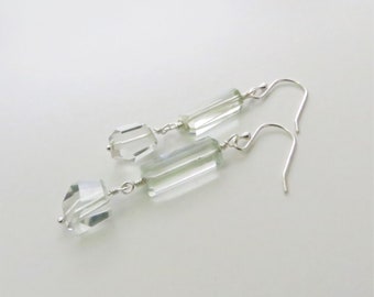 Green Amethyst Nugget Dangle Earrings - Sterling Silver - Ready to Ship (E238)