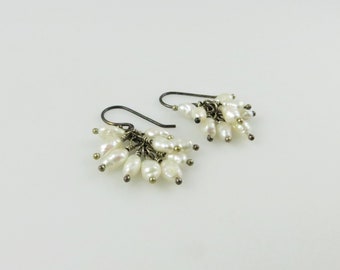 Oxidized Pearl Cluster Earrings - Ready to Ship (E246)