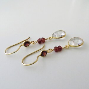 Crystal and Garnet Dangle Earrings Gold Fill, Gemstone Beads Ready to Ship E145 image 3