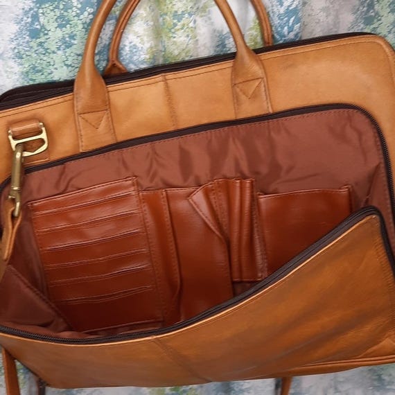 Camel colored leather professional briefcase - image 5