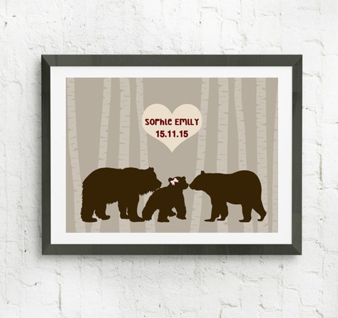 Baby Bear Wall Art Personalized Baby Print Custom Baby Gift Etsy