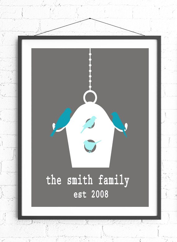 Personalized Family Wall Art Bird House Print Custom Family Etsy
