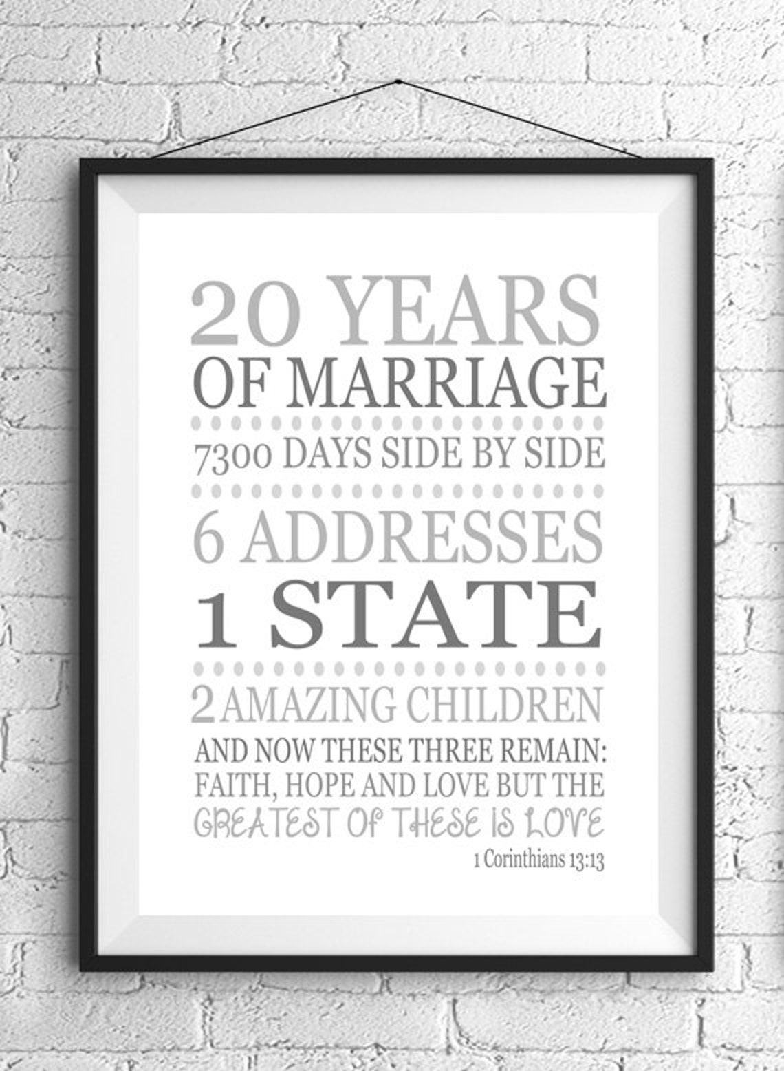 20th Anniversary Wall Art Personalized Anniversary Gift Etsy