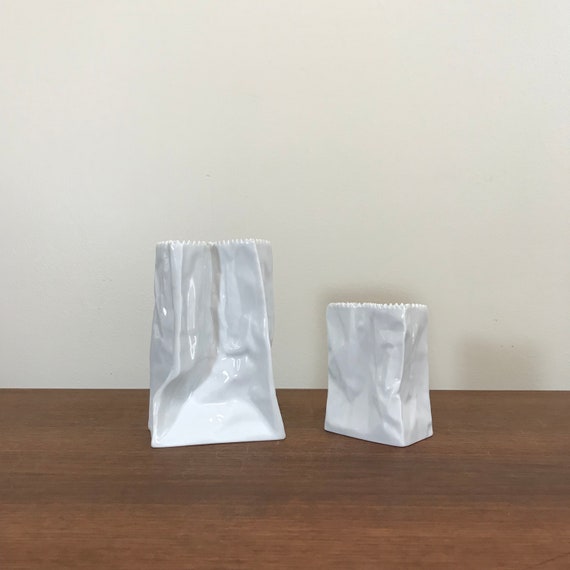 2 Vintage Tapio Wirkkala For Rosenthal White Paper Bag Vases Etsy