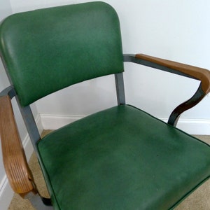 Vintage Green Steelcase Green Vinyl Desk Chair, Steel Industrial Office Chair, Steampunk, Swivels, Armrests, Wheels, Adjustable, Mid Century image 4