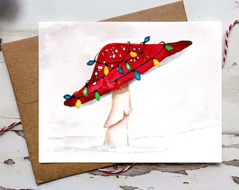 Christmas Mushroom No. 3 - Pack of 10 Cards - A2 Christmas Watercolor Holiday Woodland Greeting Cards and Envelopes