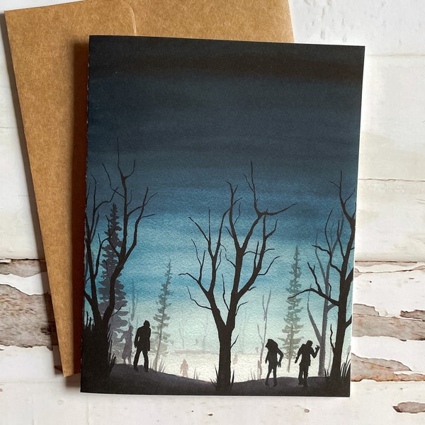Creatures in the Night, Zombie Invasion - A2 Halloween Watercolor Greeting Card and Envelope