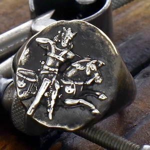 Silver Warrior Ring, Ancient Warrior Ring, Horse Ring, Men&#39;s Signet Ring, Men&#39;s Silver Ring, Handmade Ring, Custom Ring, Antique Finish Ring