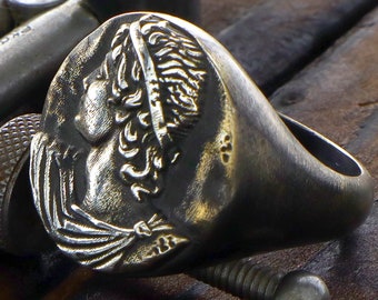 Anillo griego antiguo anillo helénico de plata anillo de plata histórico anillo de sello griego con cara mitología griega joyería oxidada anillo de plata regalo