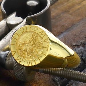 Knights Templar Gold Ring, Solid Gold Wax Seal Signet Ring, Gift for Him, Personalized Ring, Custom Handmade Ring, Christian Crusader Ring