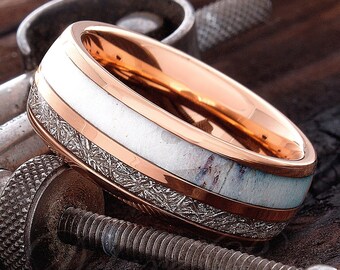 Mens Tungsten Ring - Handmade Ring - Custom Made Ring - Personalized Ring - Unisex Wedding Band - Antler Wedding Band - Meteorite Ring