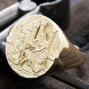 Ancient Greek Ring, Gold Mens Women Ring, Men&#39;s Signet Ring, Men&#39;s Gold Ring, Custom Made Solid Gold Ring, Anniversary Ring, 14k Solid Ring