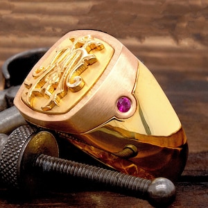 Men&#39;s Signet Ring, Initial Ring Monogram Ring, Custom Made Ring, Statement Ring, Handcrafted Ring, Solid Gold Signet Ring, Coat of Arms Ring