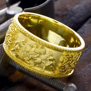 Scythian Gold Ring, Solid Yellow Gold Ring, Men&#39;s Wedding Ring, Custom Gold Ring, Asian Gold Ring, Ancient Ring, Handmade Ring, Scythian Art