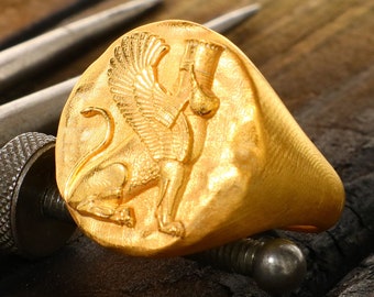 14k ゴールドリング 古代ペルシャリング シグネットリング 歴史的なジュエリー 誕生日プレゼントのアイデア ペルシャリング カスタムメイド ソリッドゴールドリング 古代ジュエリー