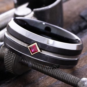 Black 8mm Tungsten Carbide Wedding Band, Custom Gemstone Promise Ring, Engraved Ring, Birthstone Ring, Ring for Her, Ring for Him