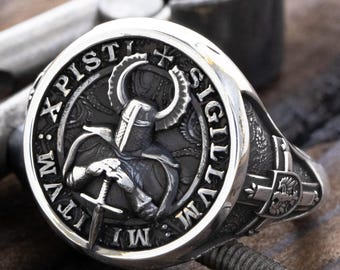 スターリングシルバーの中世騎士リング、十字軍の印章 - Etsy 日本