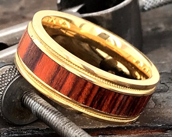 14k Wedding Band Gold Wedding Band Wooden Ring Gold and Wood Ring Mens Wedding Band Women's Wedding Band Wood Ring Engagement Ring