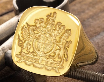 English House of Tudor Solid Gold Wax Seal Signet Ring, Personalized Gold Ring, Custom Handmade Ring, Wax Seal Stamp Gold Ring for Him