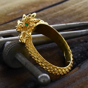 Dragon Ouroboros Ring, Emerald Eye Dragon Ring, 14k Solid Gold Ring, Men&#39;s Gold Ring, Custom Made Gold Ring, Handmade Ring, Personalized