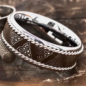 Trinity Knot Ring Wedding Band Celtic Knot Tungsten Wedding Band Engraved Wedding Band Personalized Anniversary Ring Promise Ring 8mm Ring
