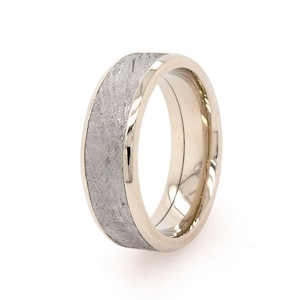 Meteorite Ring - White Gold Meteorite Ring - Mens Gold Ring - Mens Meteorite Ring - Anniversary Ring - Custom Made Wedding Band - 7mm