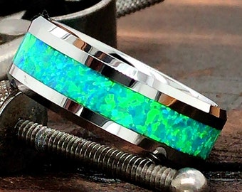 Mens Tungsten Ring - Personalized Ring - Opal Wedding Band - Opal Ring - Mens Opal Ring - Womens Wedding Band - Mens Wedding Band