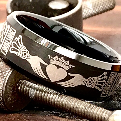 Tungsten Ring Celtic Wedding Band Claddagh Ring Mens Etsy