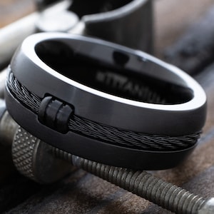 Black Titanium 8mm Wedding Band, Custom Engraved Ring, Personalized Ring for Him and Her, Gift for Her, Gift for Him, Minimalist Black Band