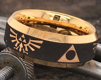 Zelda Wedding Band - Tungsten Wedding Band - Engraved Wedding Ring - Triforce Ring - Unique Wedding Band - Promise Ring