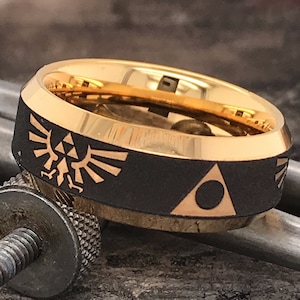 Zelda Wedding Band - Tungsten Wedding Band - Engraved Wedding Ring - Triforce Ring - Unique Wedding Band - Promise Ring