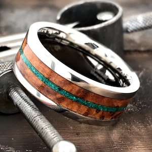 Titanium Wedding Band Wooden Ring Green Malachite Ring Wedding Band With Stone Mens Wedding Band Women&#39;s Wedding Band Titanium Ring